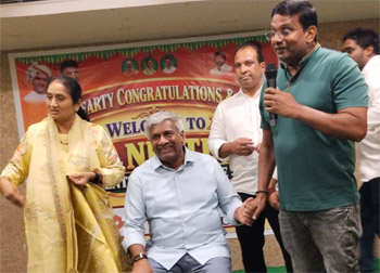 A dinner was graciously hosted by Smt. Narmada Jonnalagadda at Manjeera on September 8, 2026, in honor of the Global NRI community. On this occasion, Hon'ble Minister Smt. Savita Garu felicitated Shri Komati Jayaram.