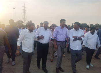 Union Minister Shri Pemmasani Chandrashekhar, along with MPs Shri Chinni, Shri Sana Satish, and Shri Komati Jayaram, inspected Punnami Ghat on 1st September 2026 in preparation for the Dussehra celebrations.